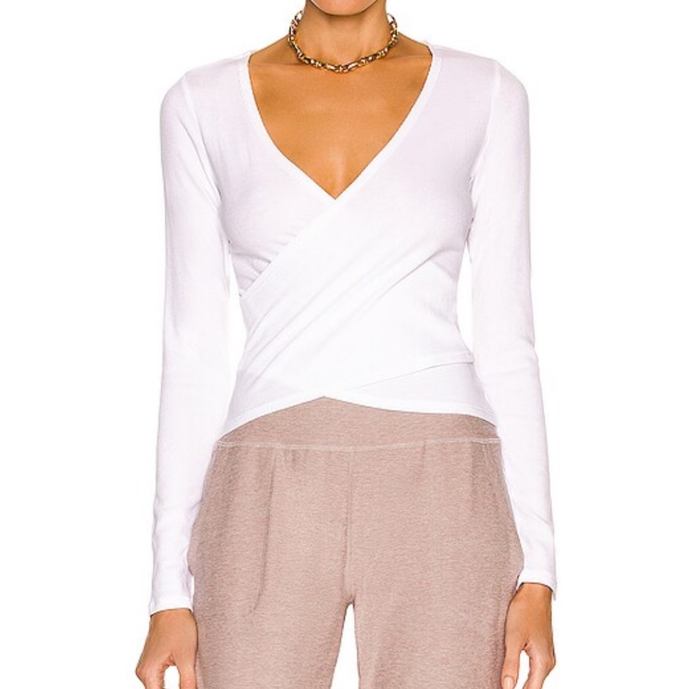 Beyond Yoga White Wrap Party Top Long Sleeve NWT M